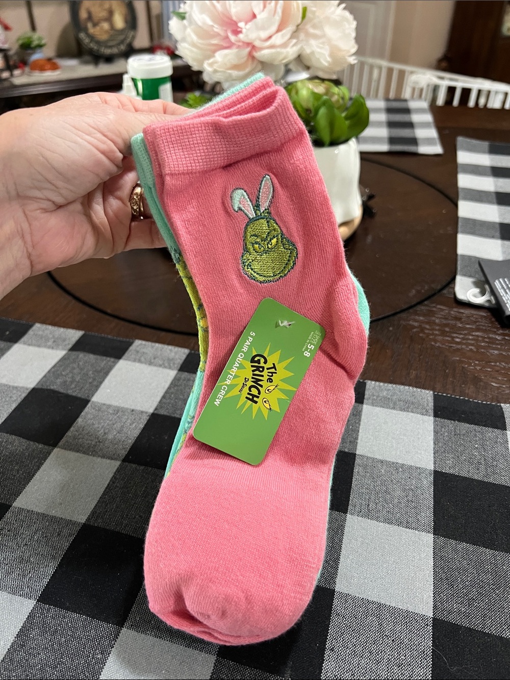 New Dr. Seuss Pink Grinch Crew Socks